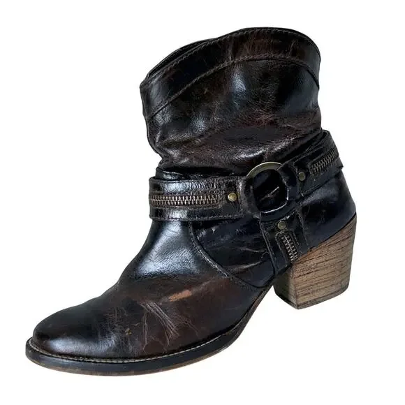 Vintage Leather Western Rodeo Slouchy Ankle Boots Harness Boho Cowgirl 7M - Picture 6 of 11